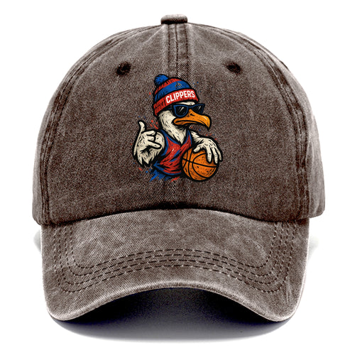 LA Seagull wearing Clippers red white and blue beanie with ship patch and wayfarer - Classic Cap