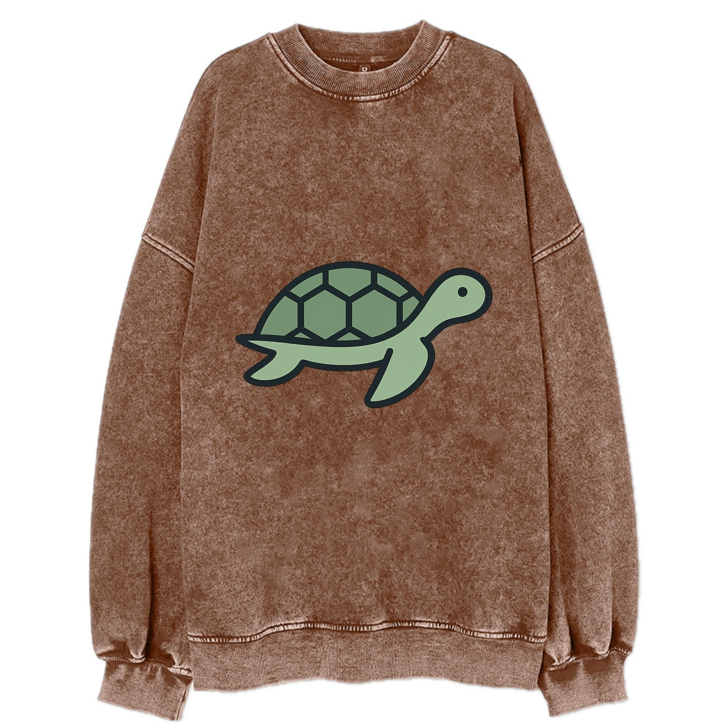 Sea Turtle - Green with shell pattern flat side profile - Vintage Sweatshirt - Brown