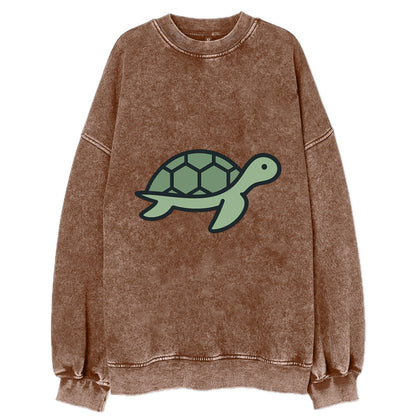 Sea Turtle - Green with shell pattern flat side profile - Vintage Sweatshirt - Brown