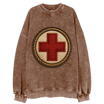 Medical Cross  - Vintage Sweatshirt - Brown