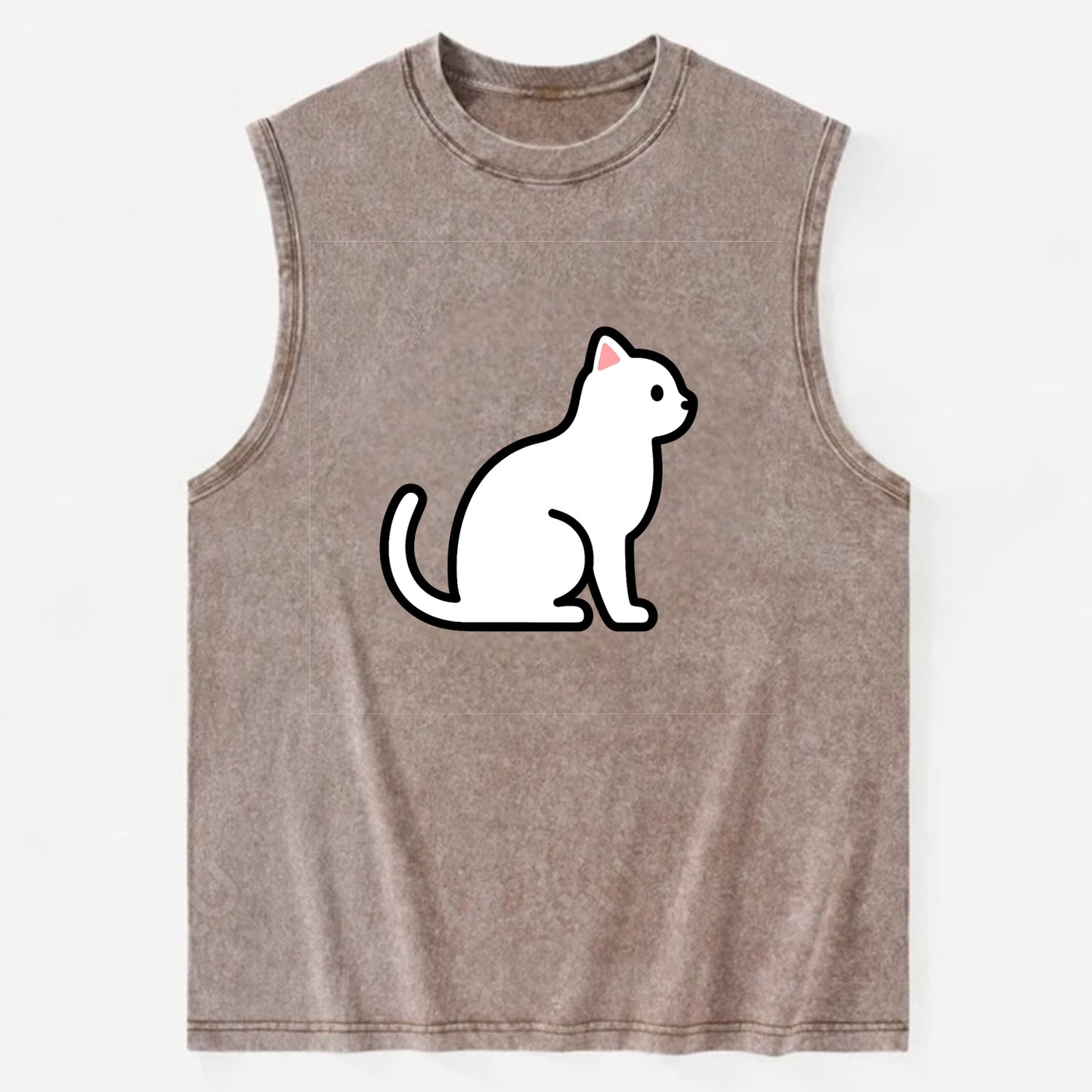 Domestic Shorthair - White classic flat side profile - Vintage Washed Tank - Brown