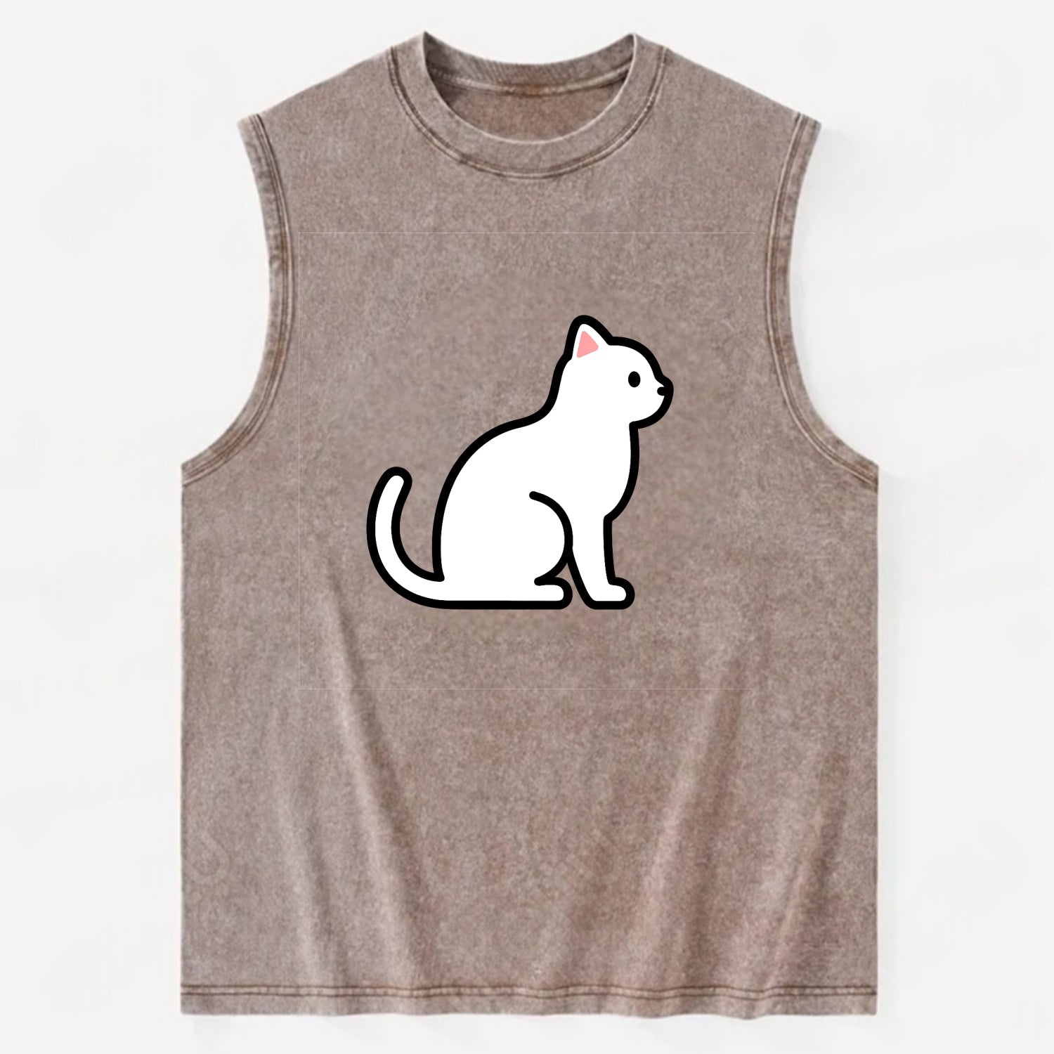 Domestic Shorthair - White classic flat side profile - Vintage Washed Tank - Brown