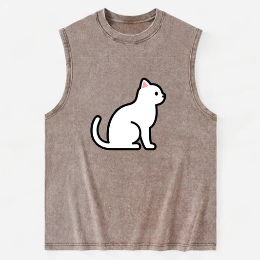 Domestic Shorthair - White classic flat side profile - Vintage Washed Tank - Brown