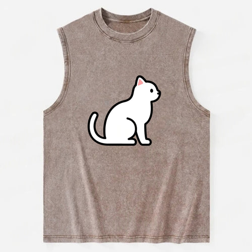Domestic Shorthair - White classic flat side profile - Vintage Washed Tank