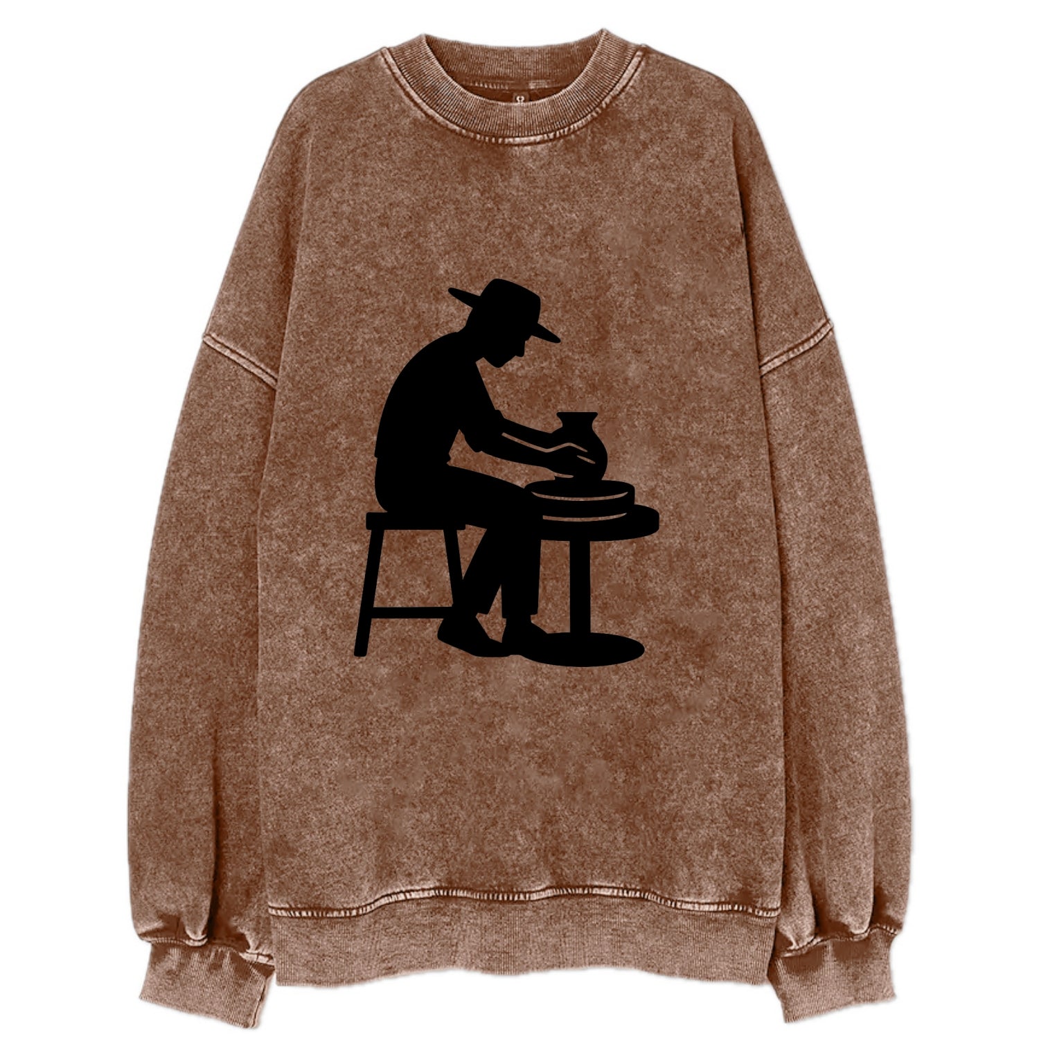 Potter shaping clay on wheel - Vintage Sweatshirt - Brown