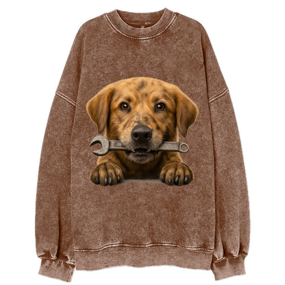 Mechanic Dog  - Vintage Sweatshirt - Brown