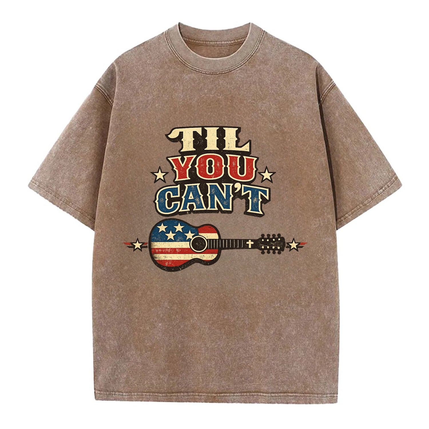 Til You Cant - Flag Guitar - Vintage T-shirt - Brown