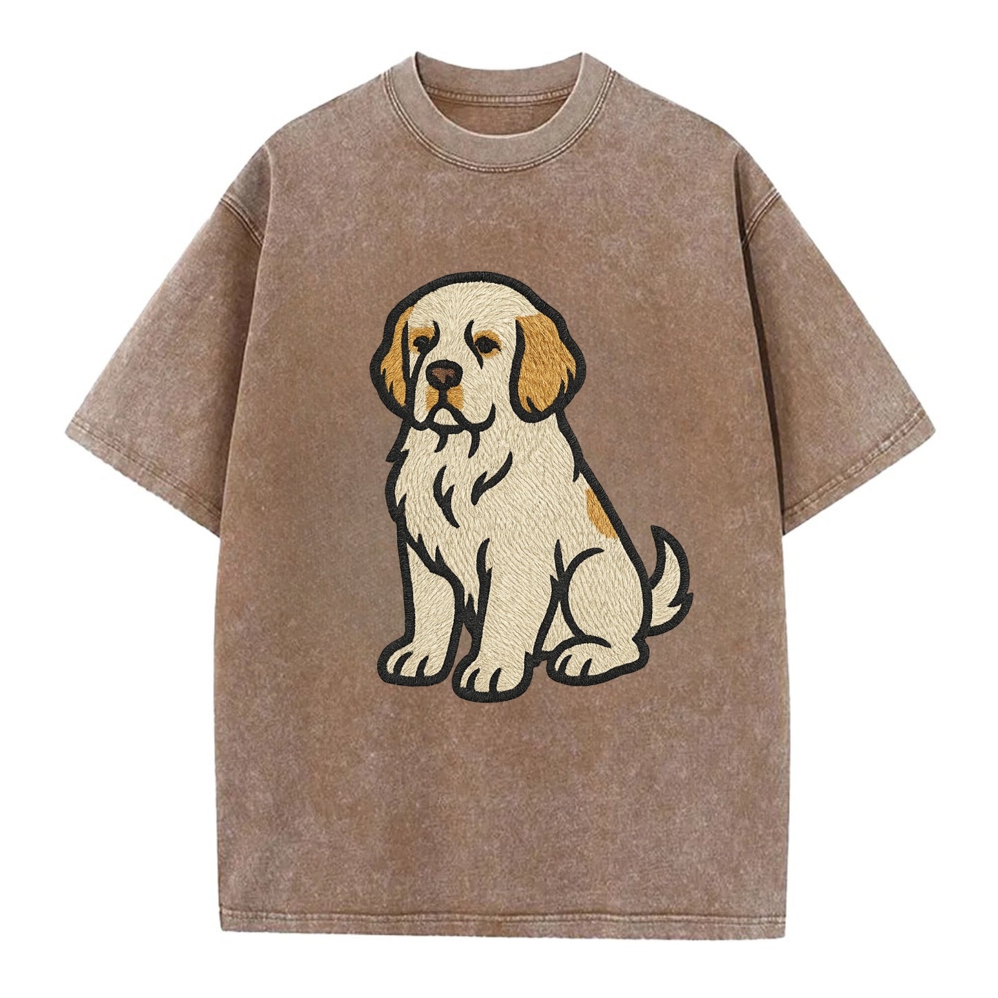 Clumber Spaniel - White with lemon markings embroidered pose - Vintage T-shirt - Brown