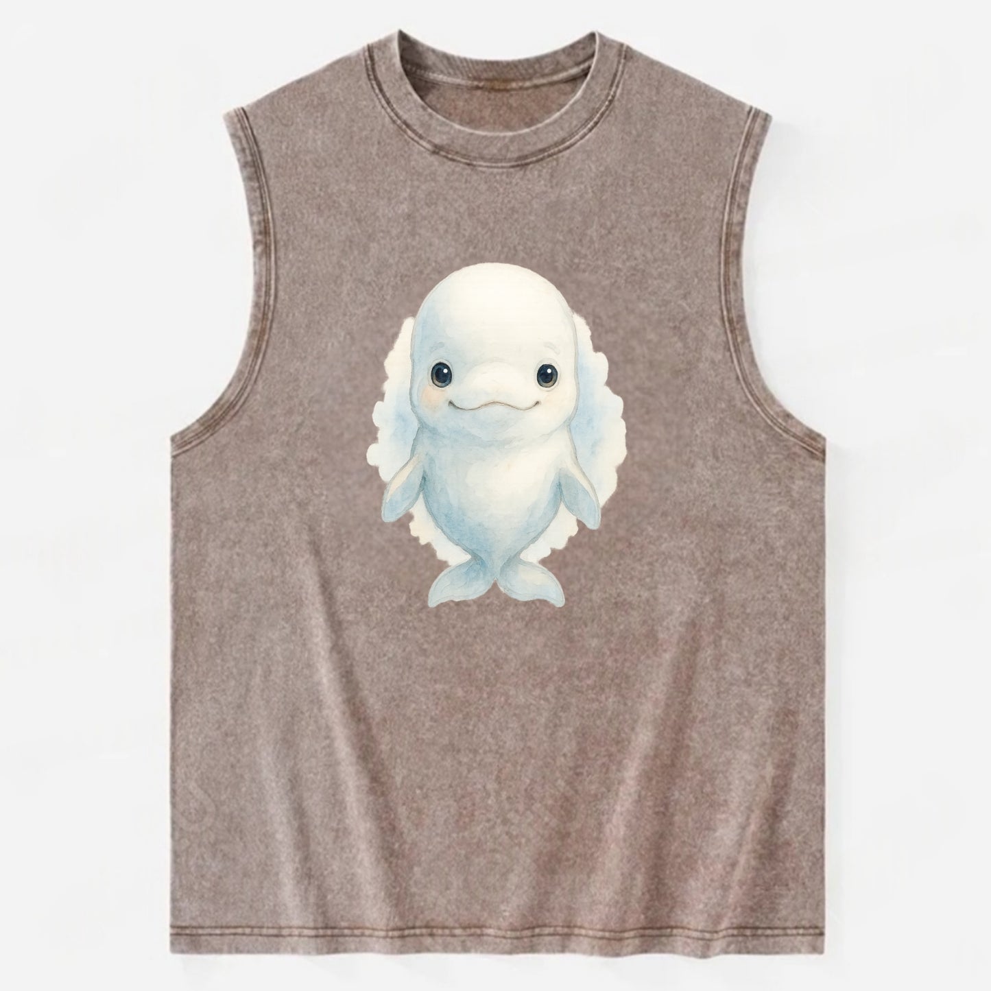 Baby Beluga Whale - pure white, rounded forehead, small eyes with big - Vintage Washed Tank - Brown