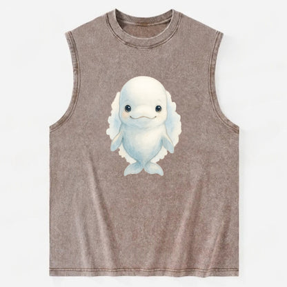 Baby Beluga Whale - pure white, rounded forehead, small eyes with big - Vintage Washed Tank - Brown