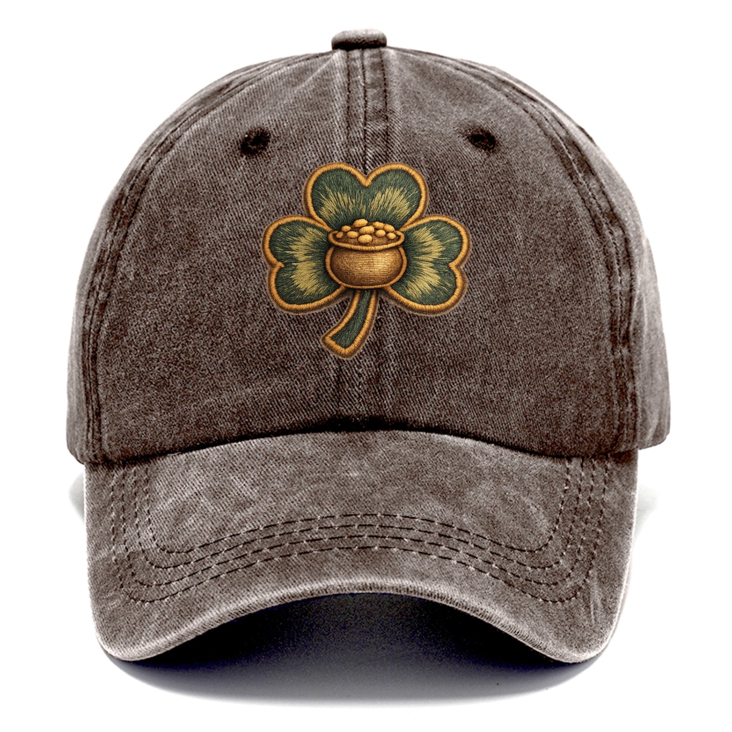 ST PATRICKS CLOVER - lucky clover with gold in green and gold , Irish luck - Classic Cap - Brown