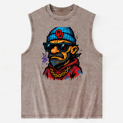 Norman Sooner wearing Oklahoma beanie with OU patch - Vintage Washed Tank - Brown