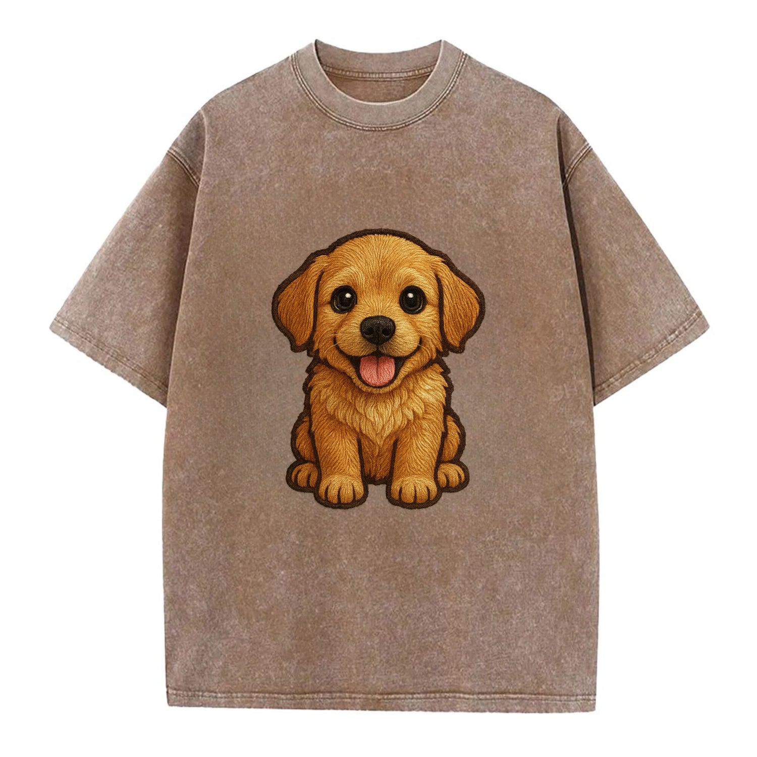 Baby Golden Retriever Puppy - fluffy golden fur, big brown eyes, pink tongue, - Vintage T-shirt - Brown