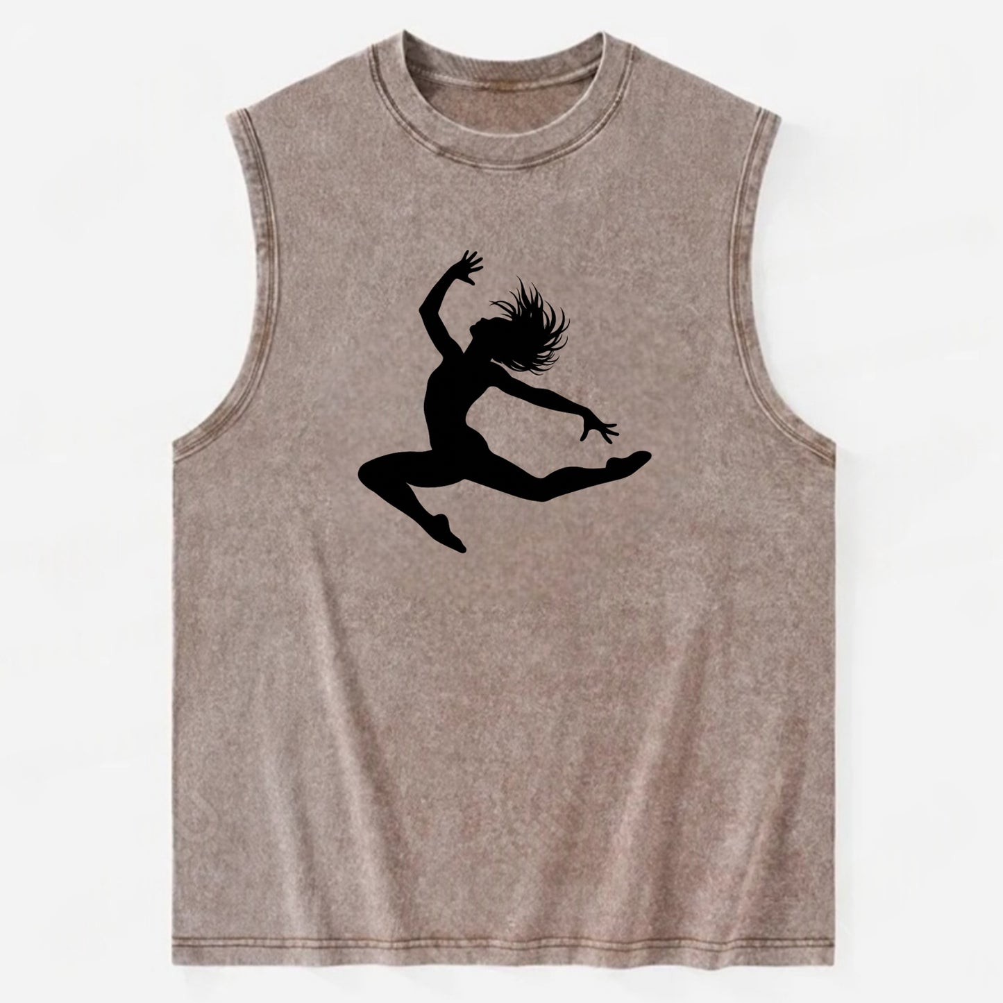 Contemporary dancer leap mid-air - Vintage Washed Tank - Brown