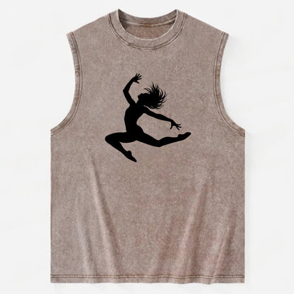Contemporary dancer leap mid-air - Vintage Washed Tank - Brown