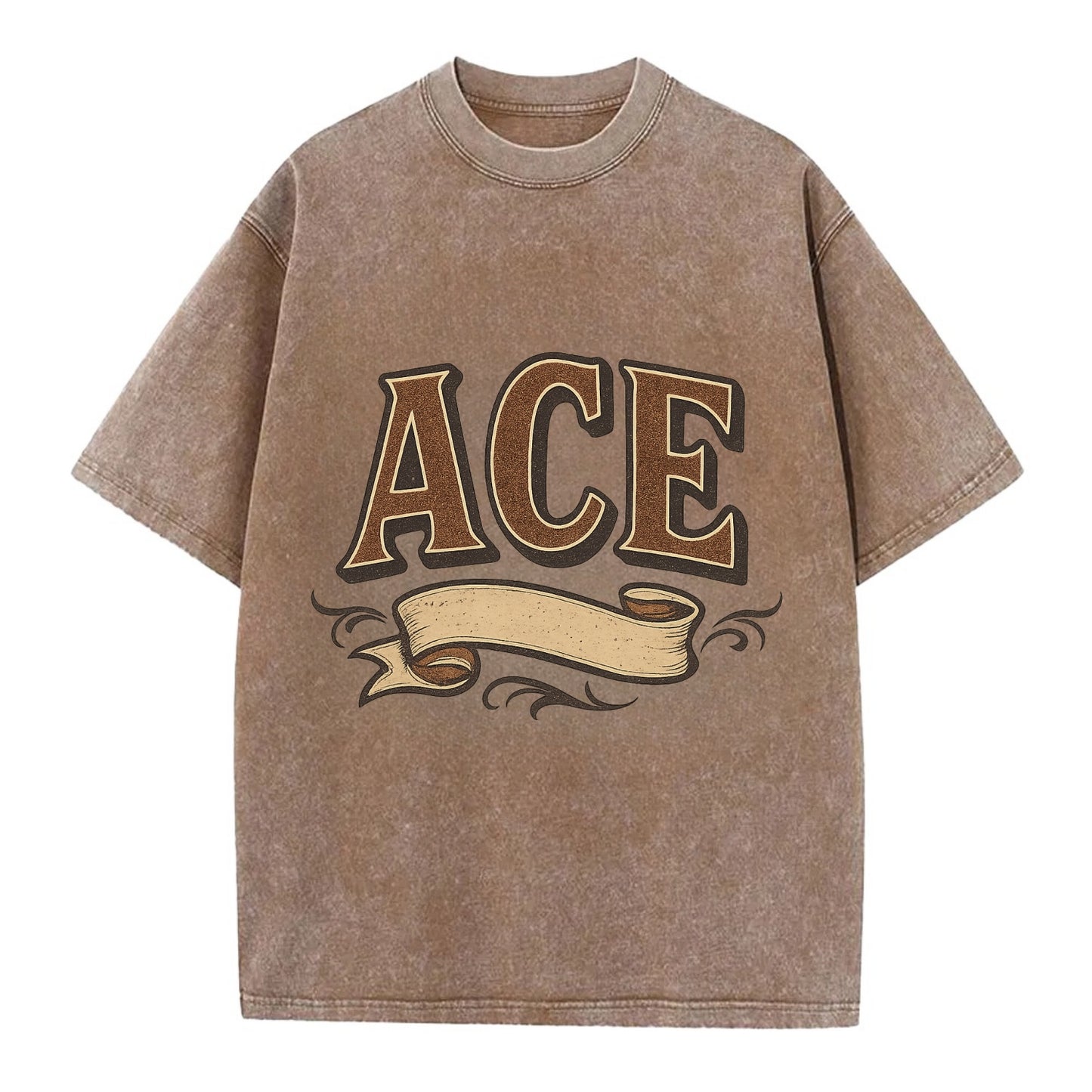 Bold typography design - "ACE" - expert, the best at something - Vintage T-shirt - Brown