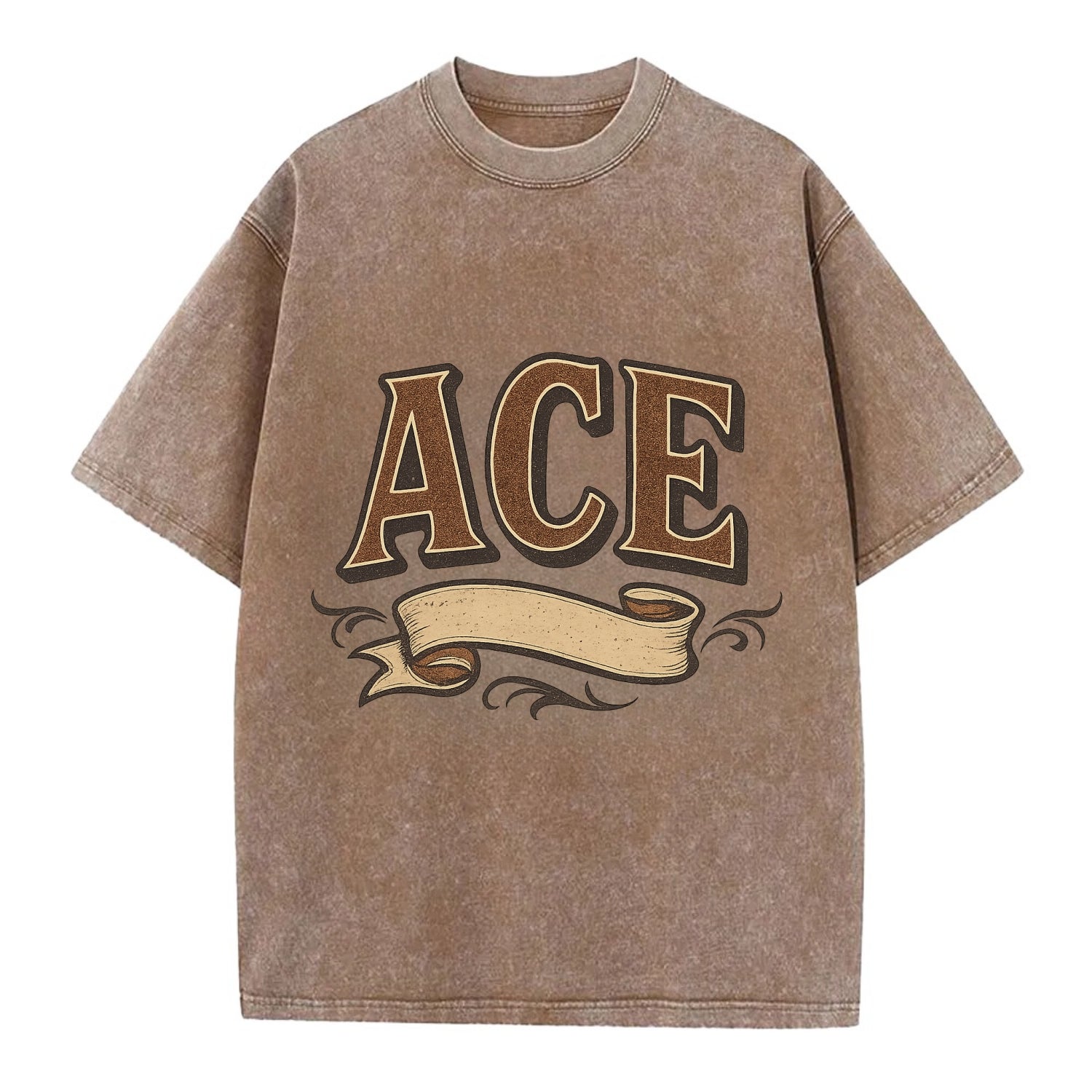 Bold typography design - "ACE" - expert, the best at something - Vintage T-shirt - Brown