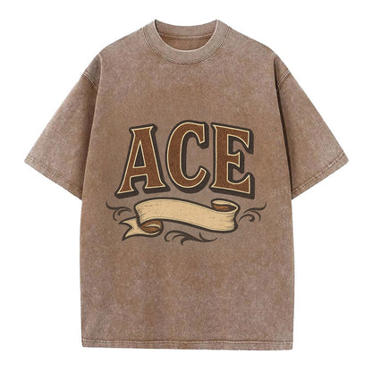 Bold typography design - "ACE" - expert, the best at something - Vintage T-shirt - Brown