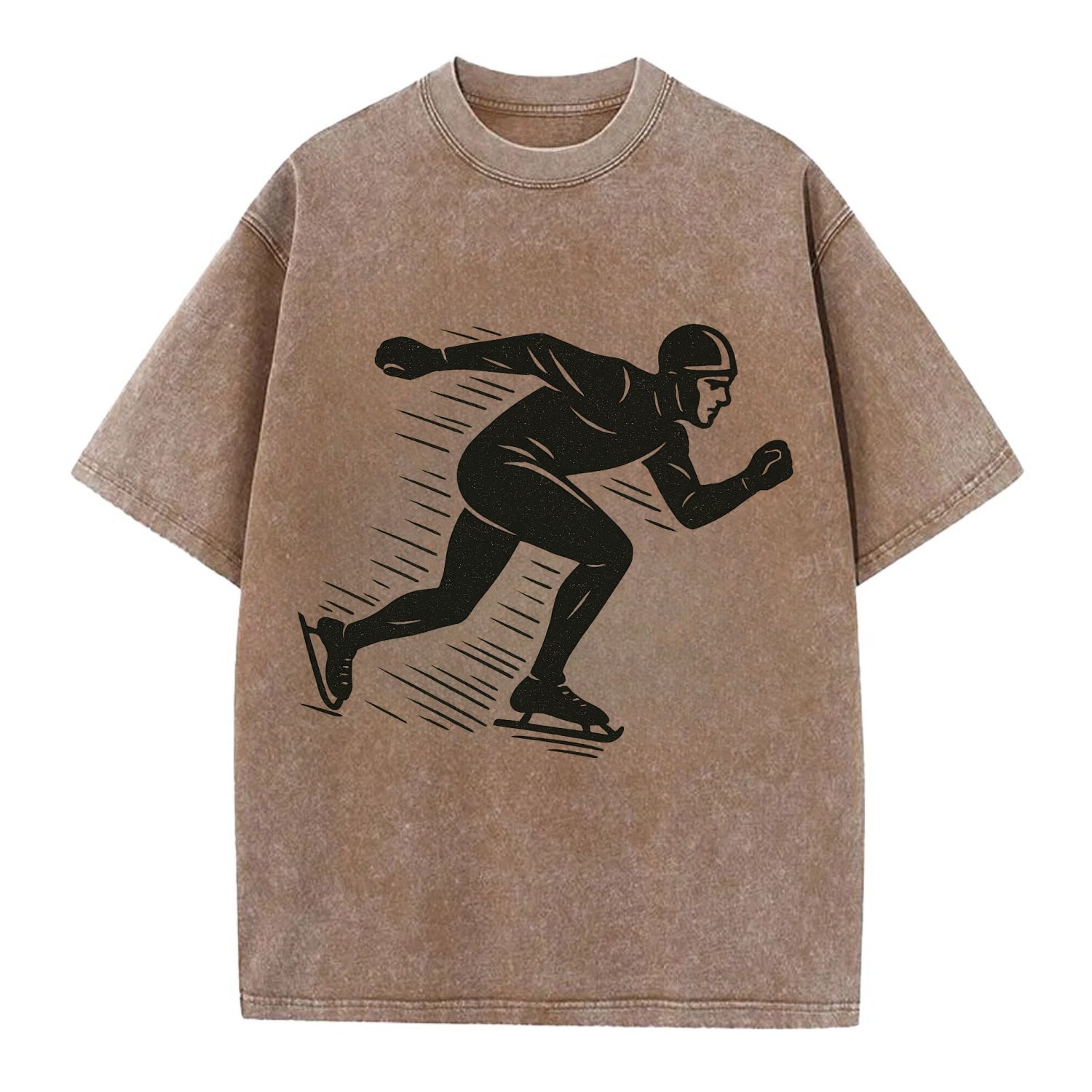 Speed skater in racing crouch - Vintage T-shirt - Brown