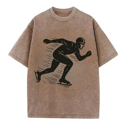 Speed skater in racing crouch - Vintage T-shirt - Brown