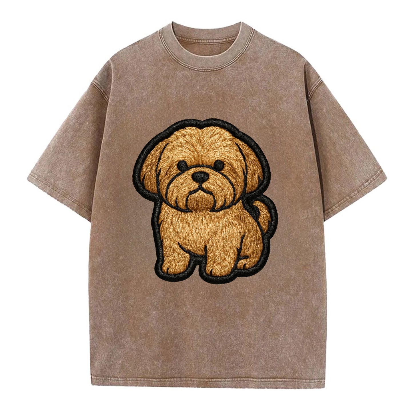 Shih Tzu - Minimalist fluffy design with - Vintage T-shirt - Brown