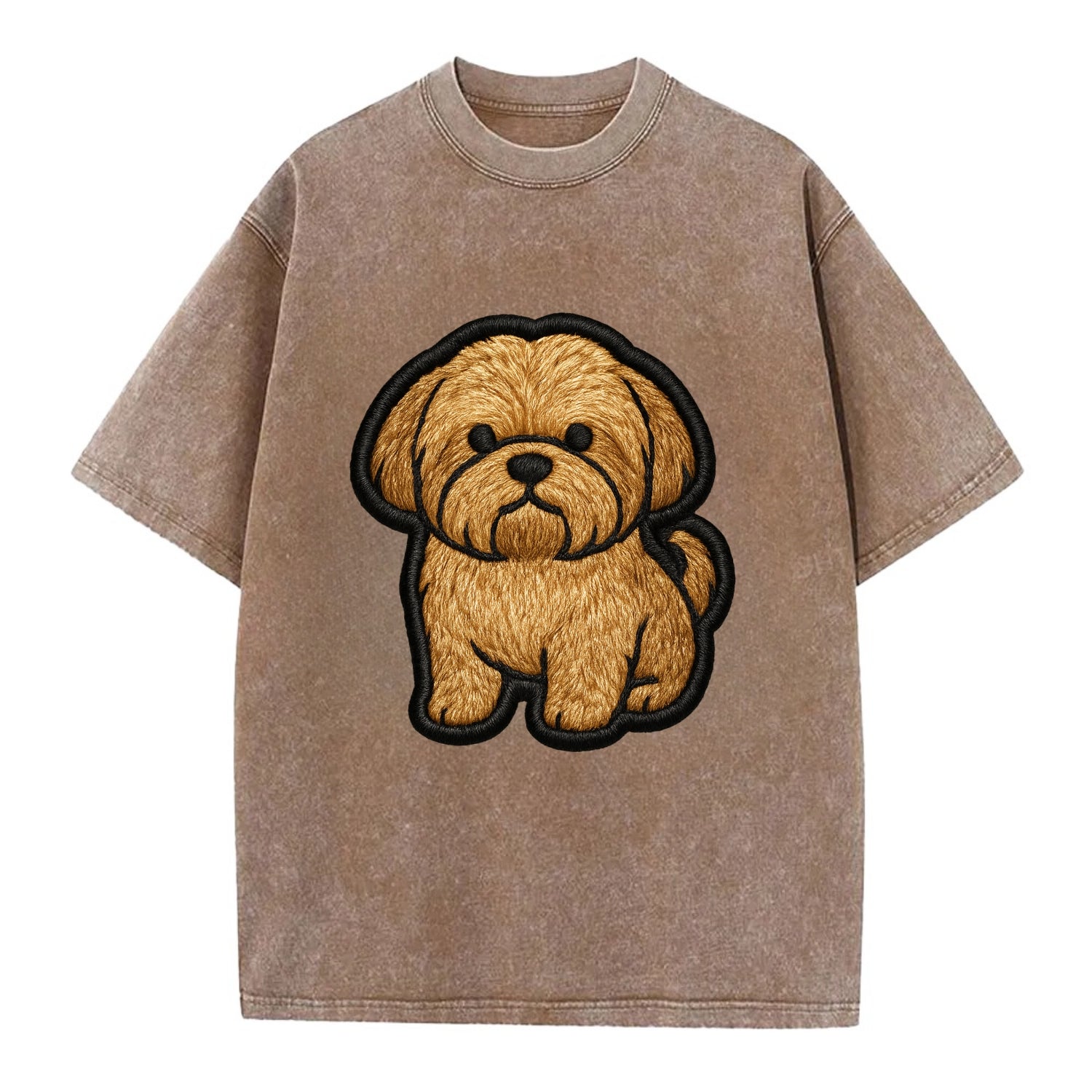 Shih Tzu - Minimalist fluffy design with - Vintage T-shirt - Brown