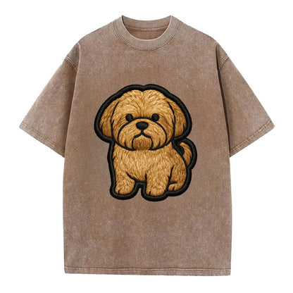 Shih Tzu - Minimalist fluffy design with - Vintage T-shirt - Brown
