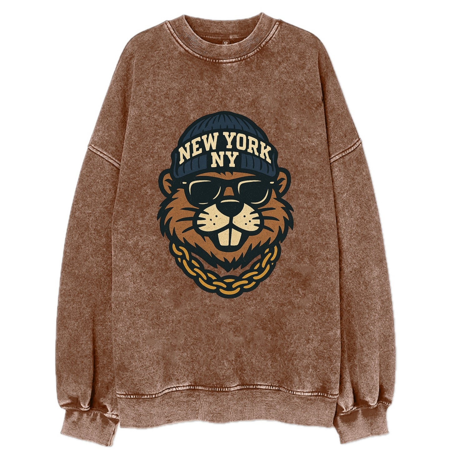 {animal:beaver,locationText:NEW YORK,initials:NY,beanieColor:nav - Vintage Sweatshirt - Brown