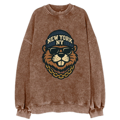 {animal:beaver,locationText:NEW YORK,initials:NY,beanieColor:nav - Vintage Sweatshirt - Brown