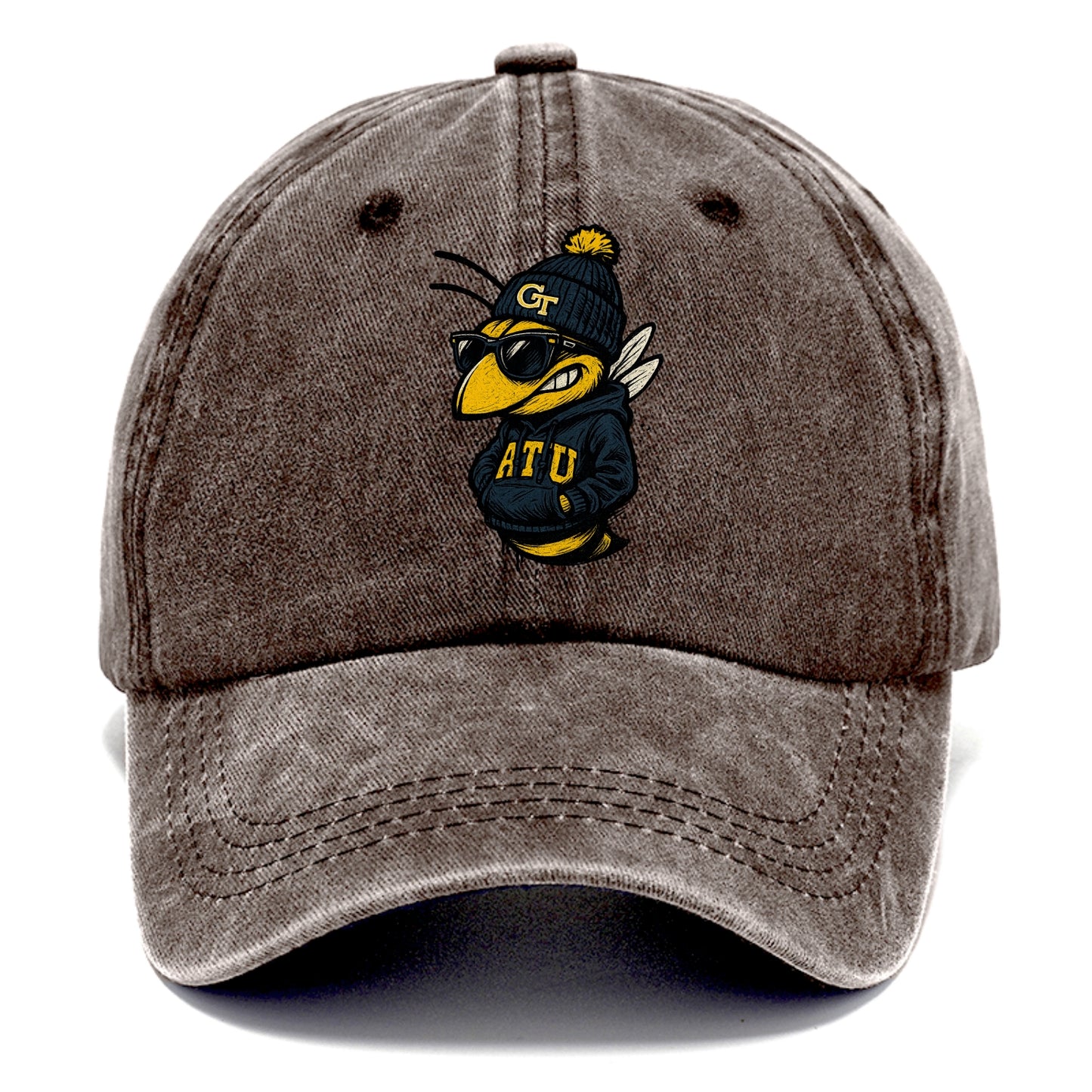 Atlanta Yellow Jacket wearing Georgia Tech beanie with GT patch - Classic Cap - Brown