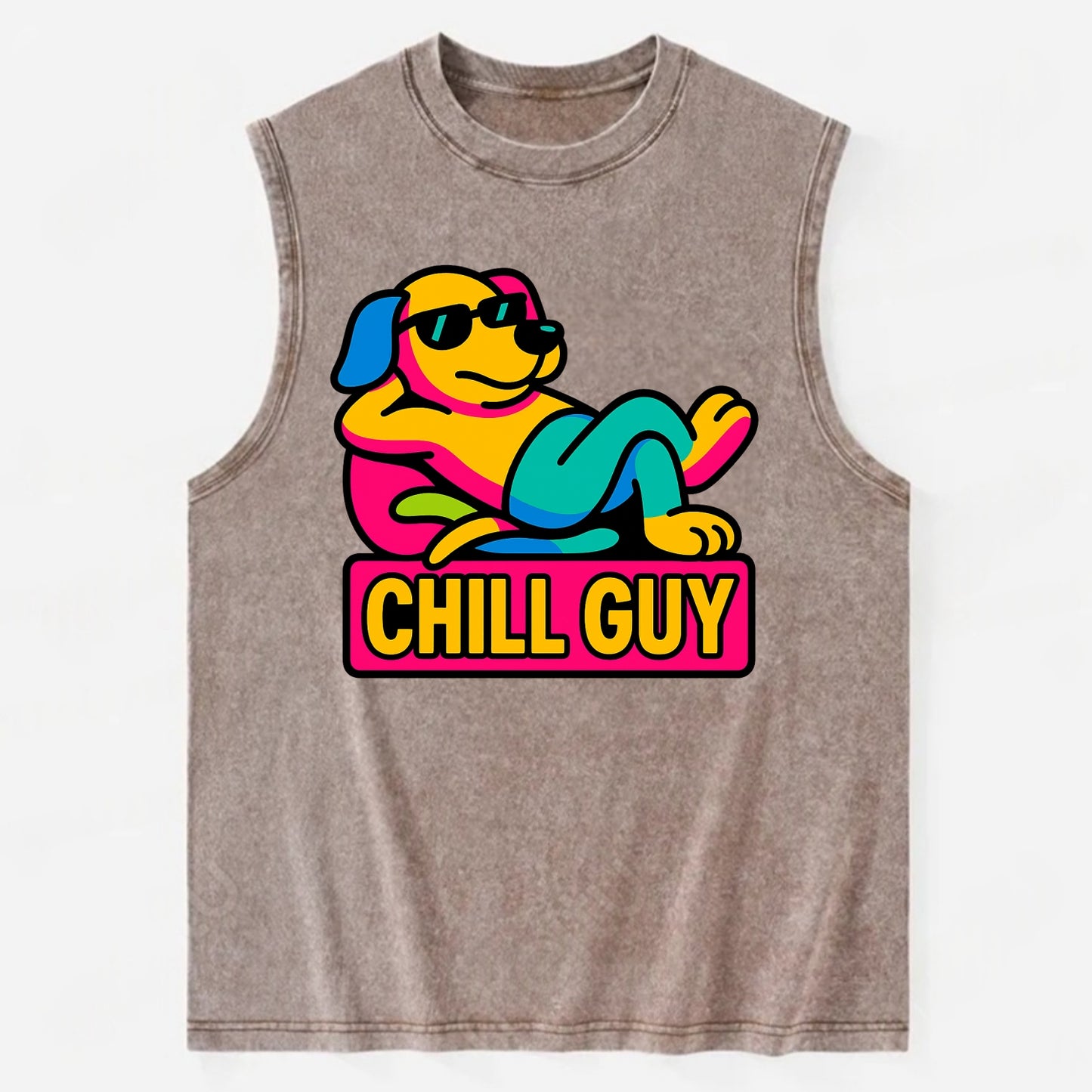 Super relaxed dog character lounging unbothered - "Chill Guy" meme energy, - Vintage Washed Tank - Brown