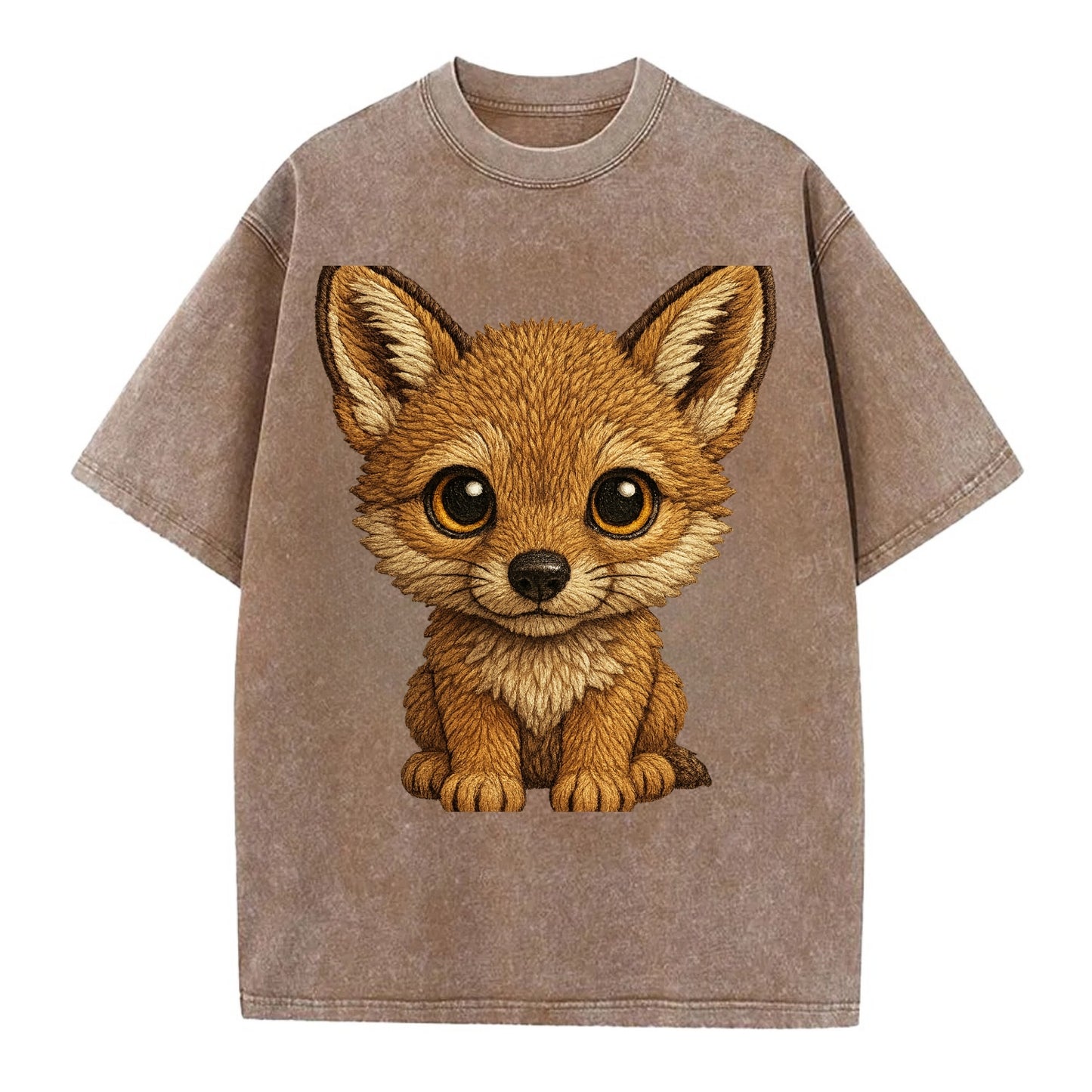 Baby Coyote Pup - tan fur, large ears, golden eyes, front-facing, clever baby - Vintage T-shirt - Brown