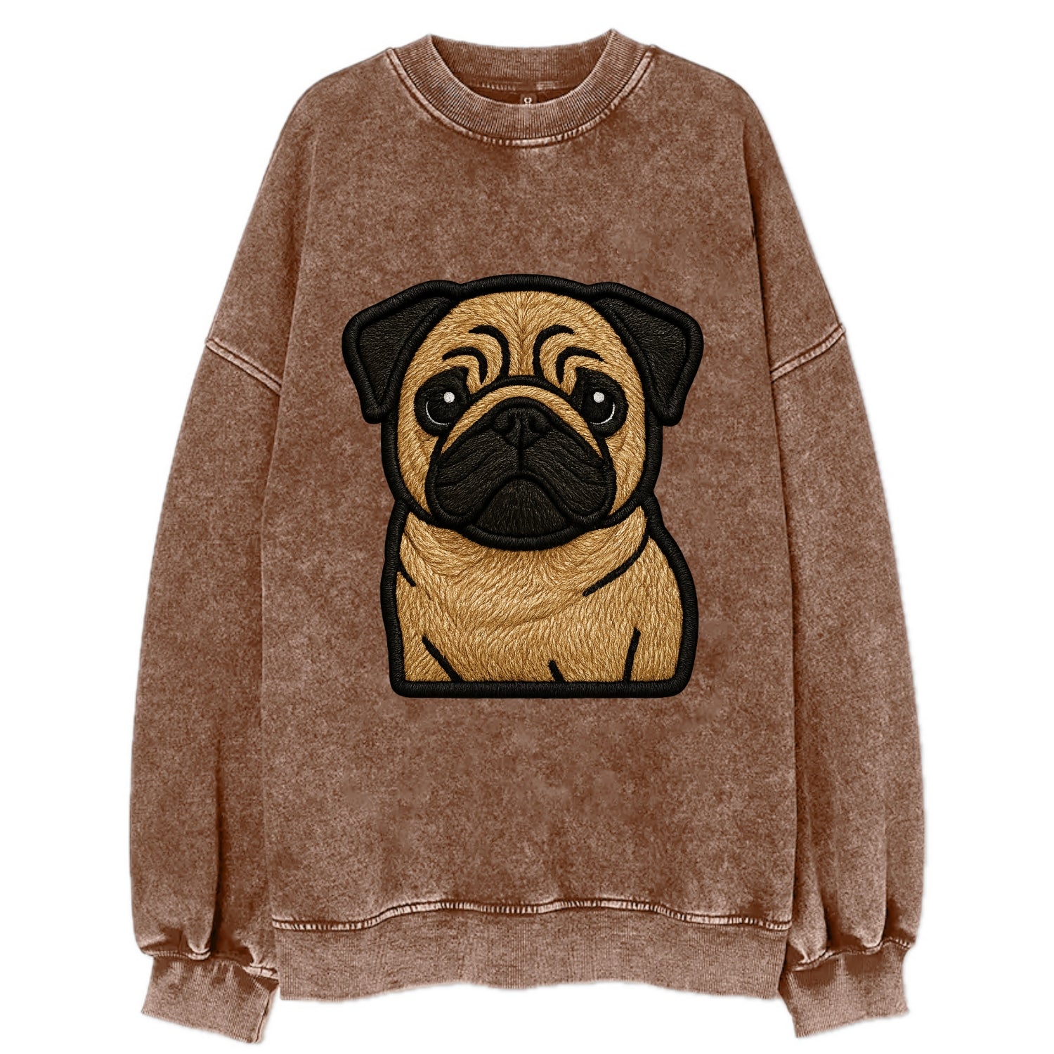 Pug - Contemporary wrinkled design with - Vintage Sweatshirt - Brown