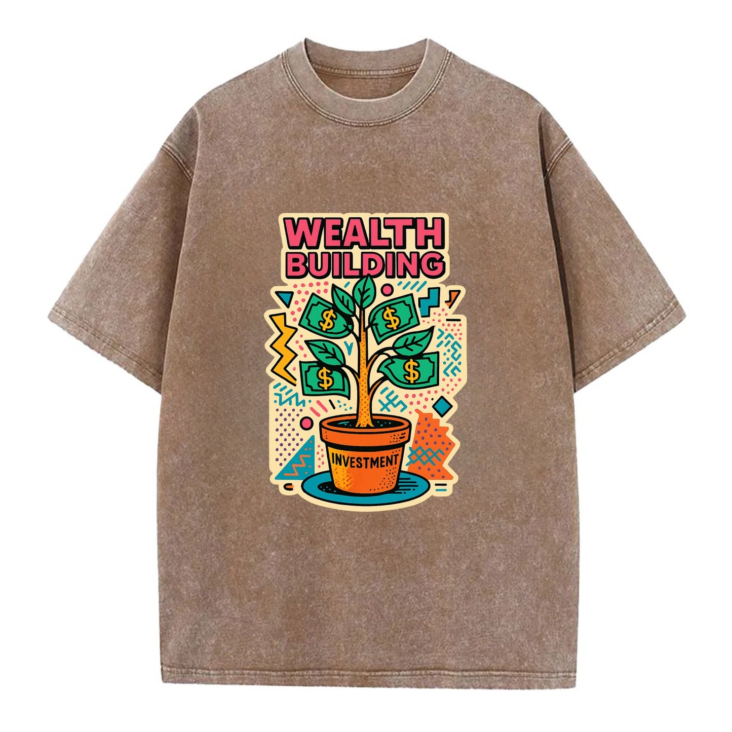 Money tree growing from investment pot - financial independence journey, wealth - Vintage T-shirt - Brown