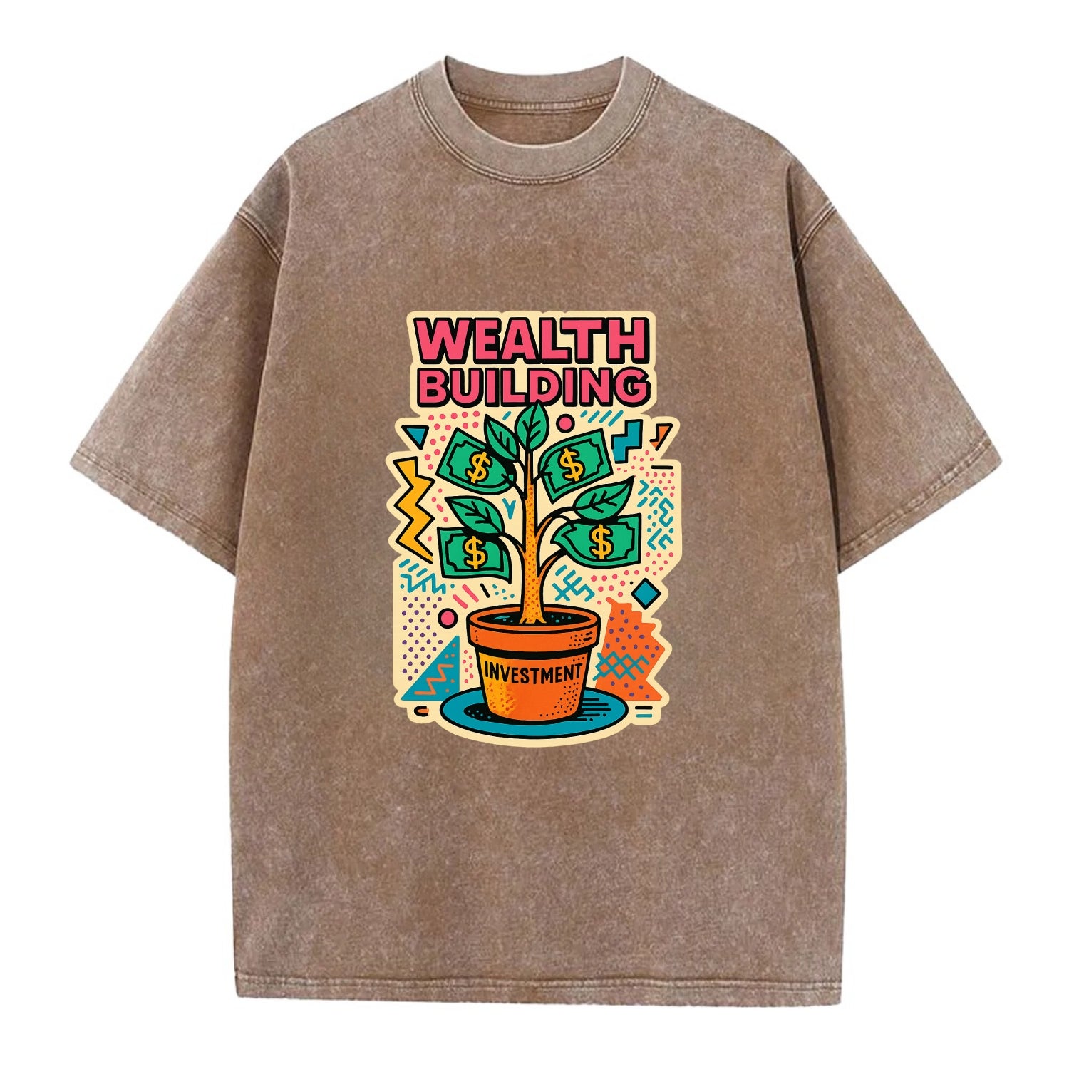 Money tree growing from investment pot - financial independence journey, wealth - Vintage T-shirt - Brown