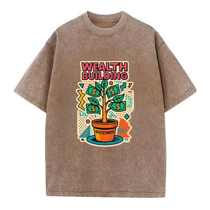 Money tree growing from investment pot - financial independence journey, wealth - Vintage T-shirt - Brown