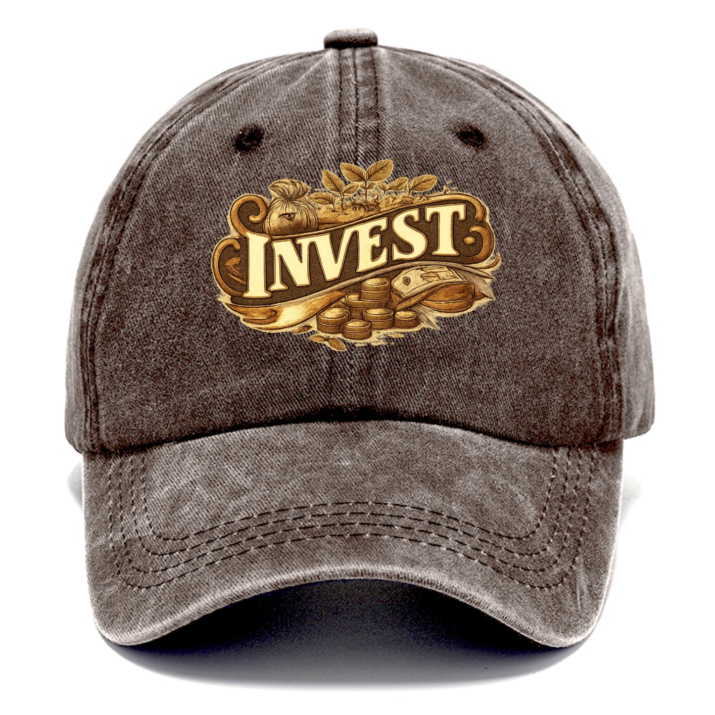 Bold typography design - "INVEST" - growing money, smart decisions - Classic Cap - Brown