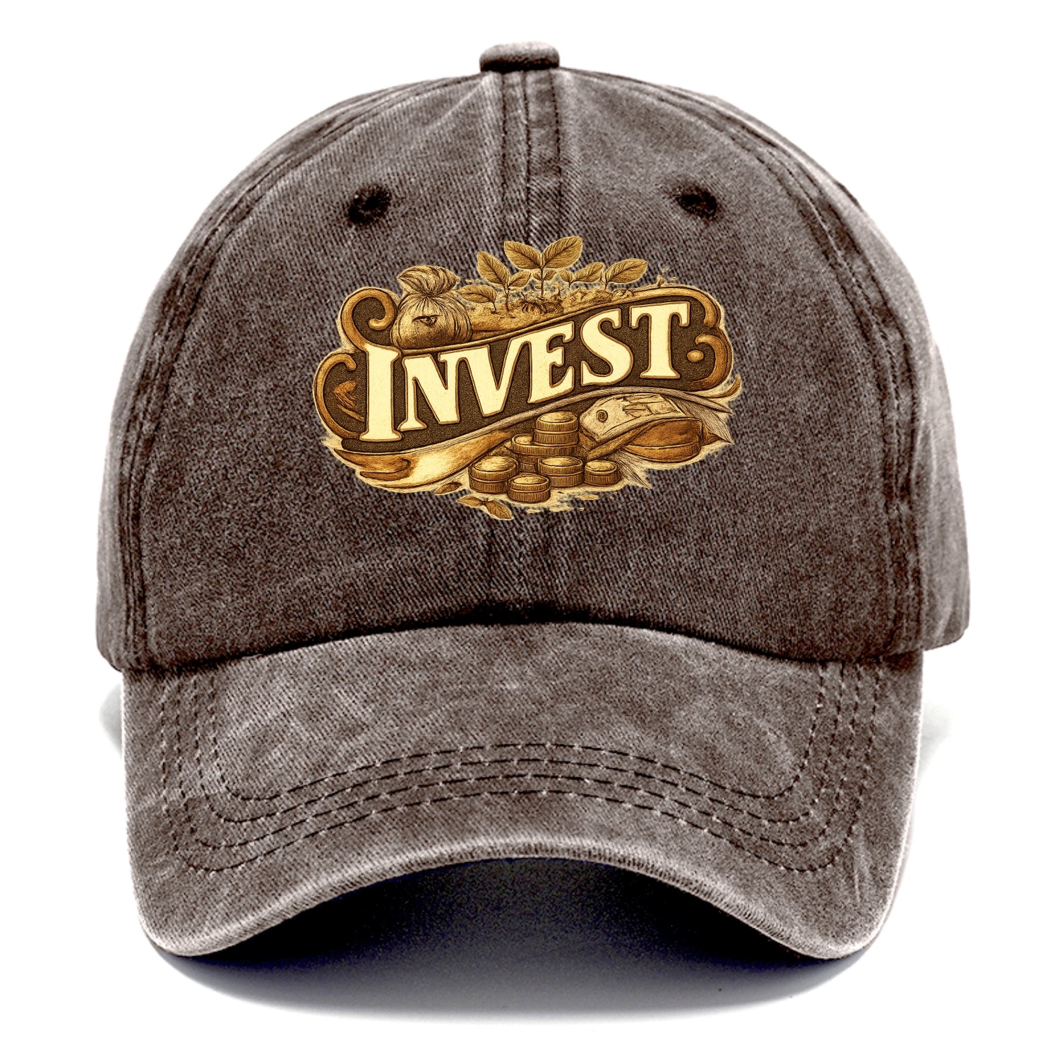 Bold typography design - "INVEST" - growing money, smart decisions - Classic Cap - Brown