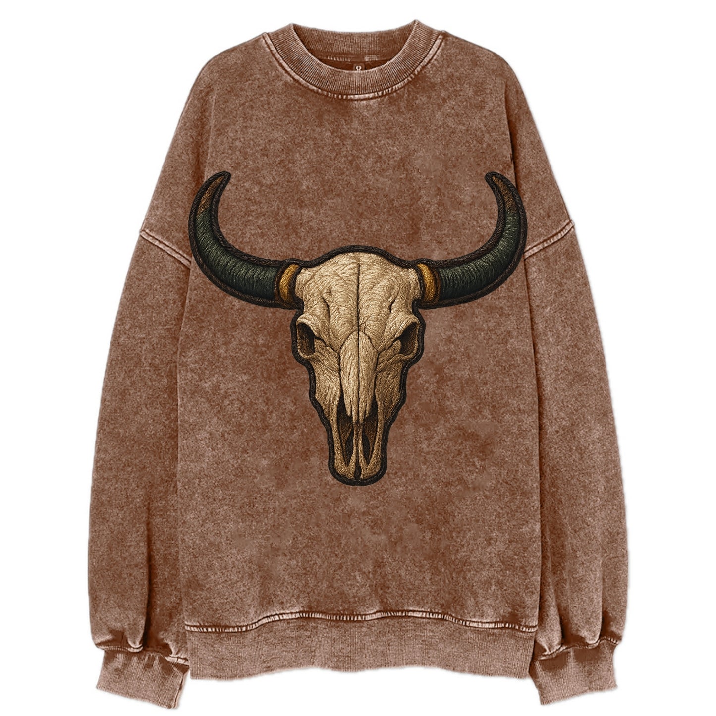 Bull Skull  - Vintage Sweatshirt - Brown