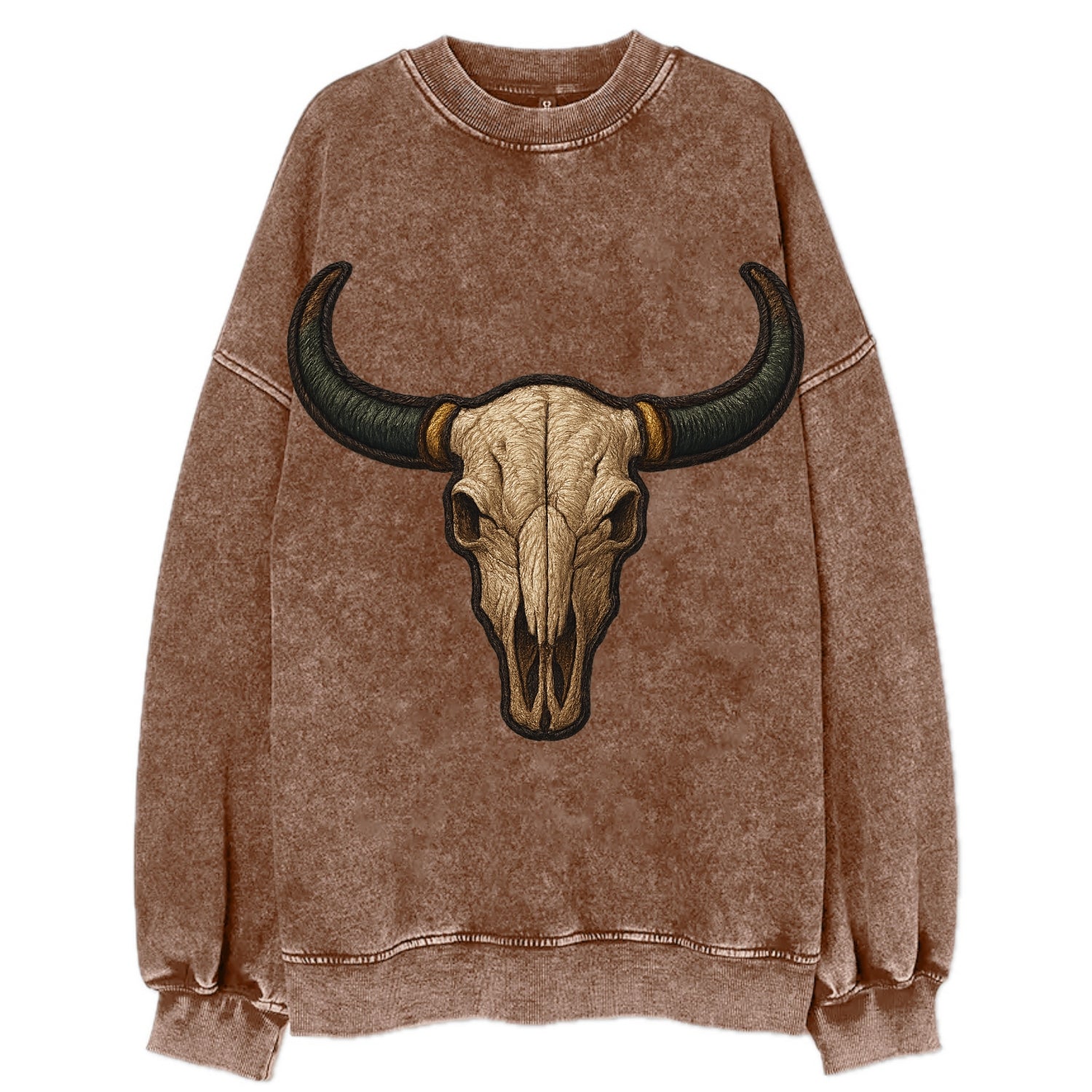 Bull Skull  - Vintage Sweatshirt - Brown