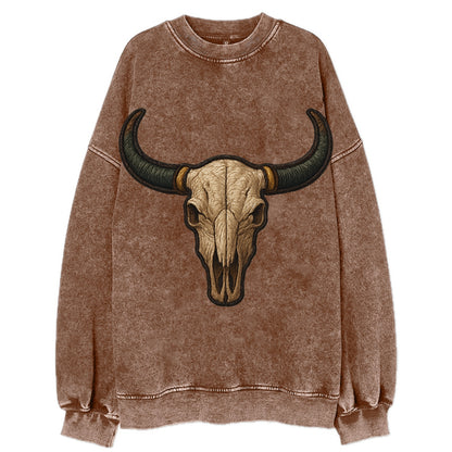 Bull Skull  - Vintage Sweatshirt - Brown