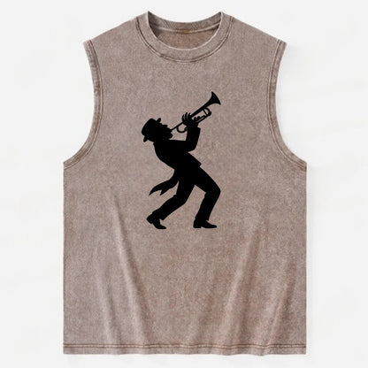 Trumpet player hitting high note - Vintage Washed Tank - Brown