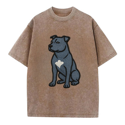 American Staffordshire Terrier - Blue embroidered design - Vintage T-shirt - Brown