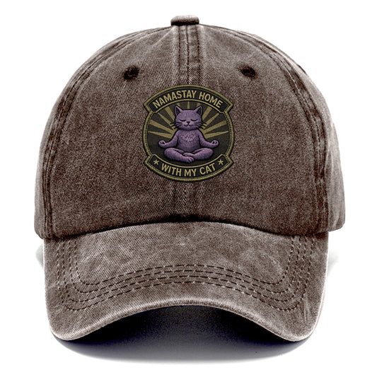 NAMASTAY HOME WITH MY CAT - yoga cat in purple , introvert cat - Classic Cap - Brown