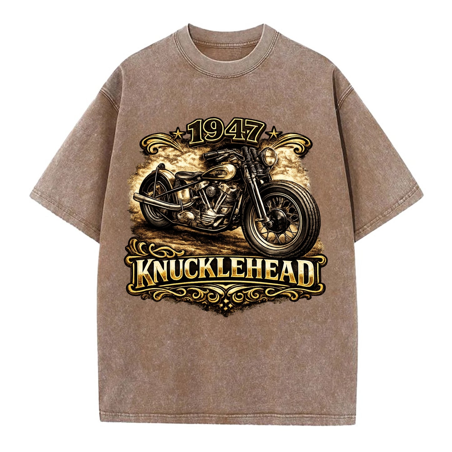1947 Knucklehead Bobber - Vintage T-shirt - Brown