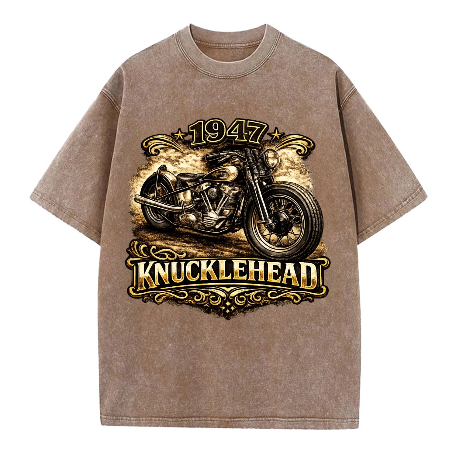 1947 Knucklehead Bobber - Vintage T-shirt - Brown