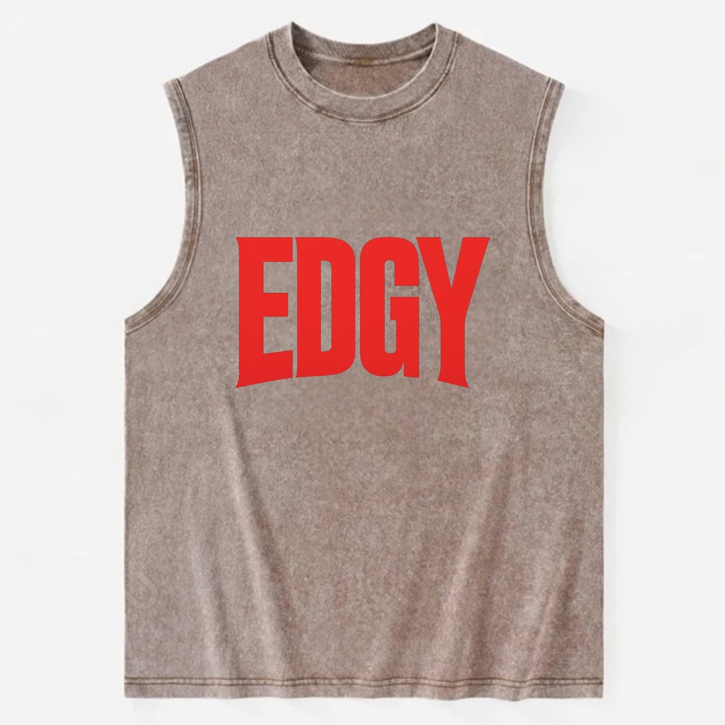 Bold typography design - "EDGY" - pushing boundaries, unconventional - Vintage Washed Tank - Brown