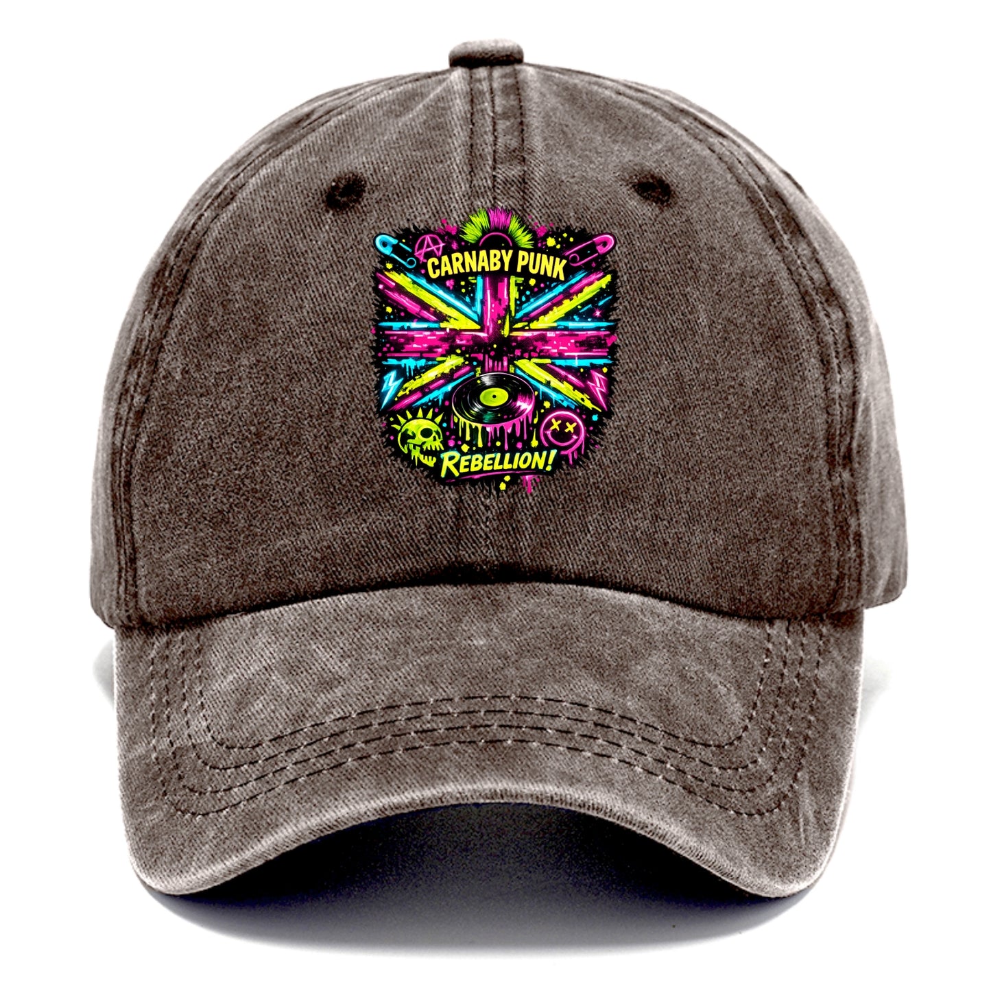 CARNABY PUNK | Swinging 60s meets 70s punk | Psychedelic Union Jack pattern | Bold - Classic Cap - Brown