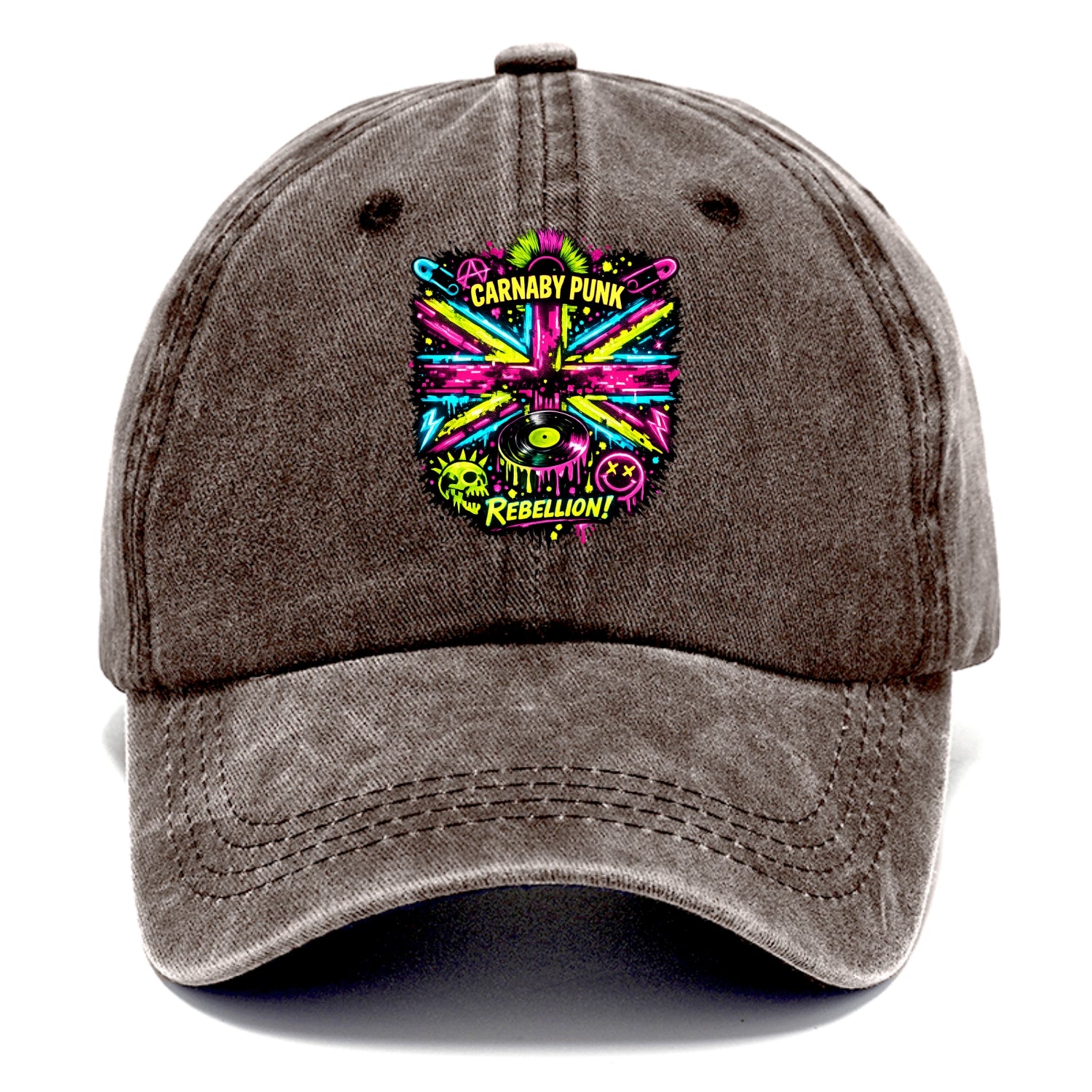 CARNABY PUNK | Swinging 60s meets 70s punk | Psychedelic Union Jack pattern | Bold - Classic Cap - Brown