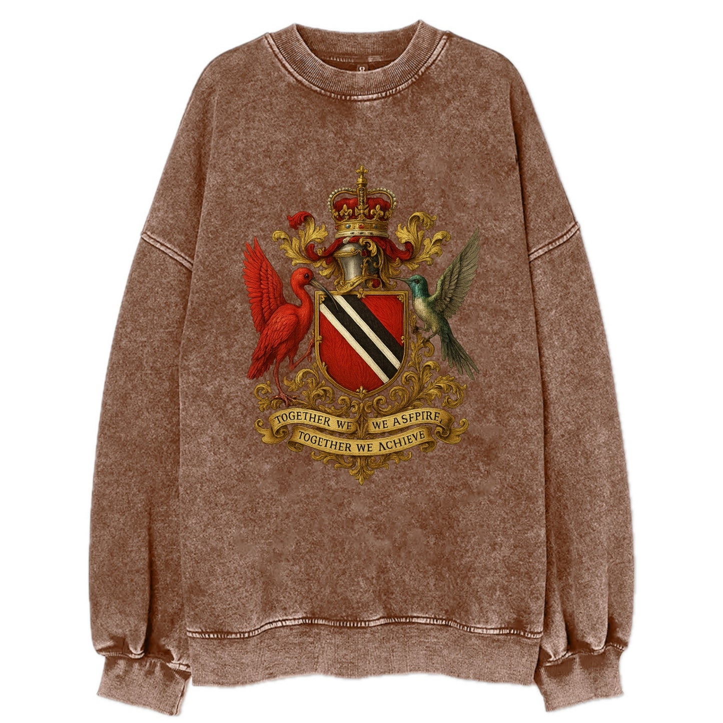 Trinidad Scarlet Ibis Emblem  - Vintage Sweatshirt - Brown